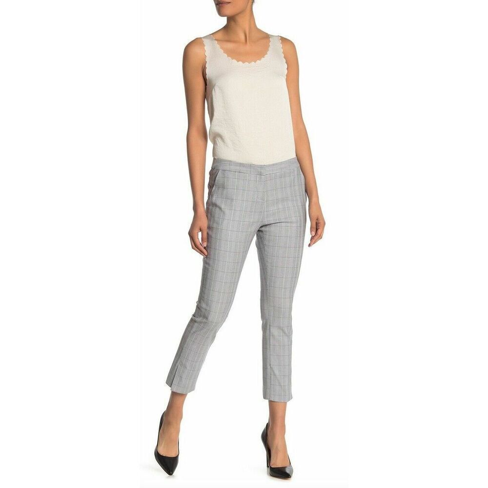 Amanda & Chelsea Pants sz 8 Glen Plaid Straight Leg Stretch $98 in grey